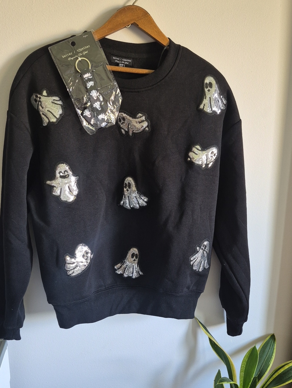 better / together Halloween Sequin Ghost Crewneck Sweater W Keychain